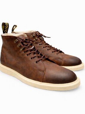 Dr. Martens 101 6-Eye Shearling Lined Brown Leather Boots Women’s 8 EUC